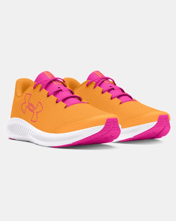 Girls' Grade School UA Charged Pursuit 3 Big Logo Running Shoes, Orange, pdpMainDesktop image number 3